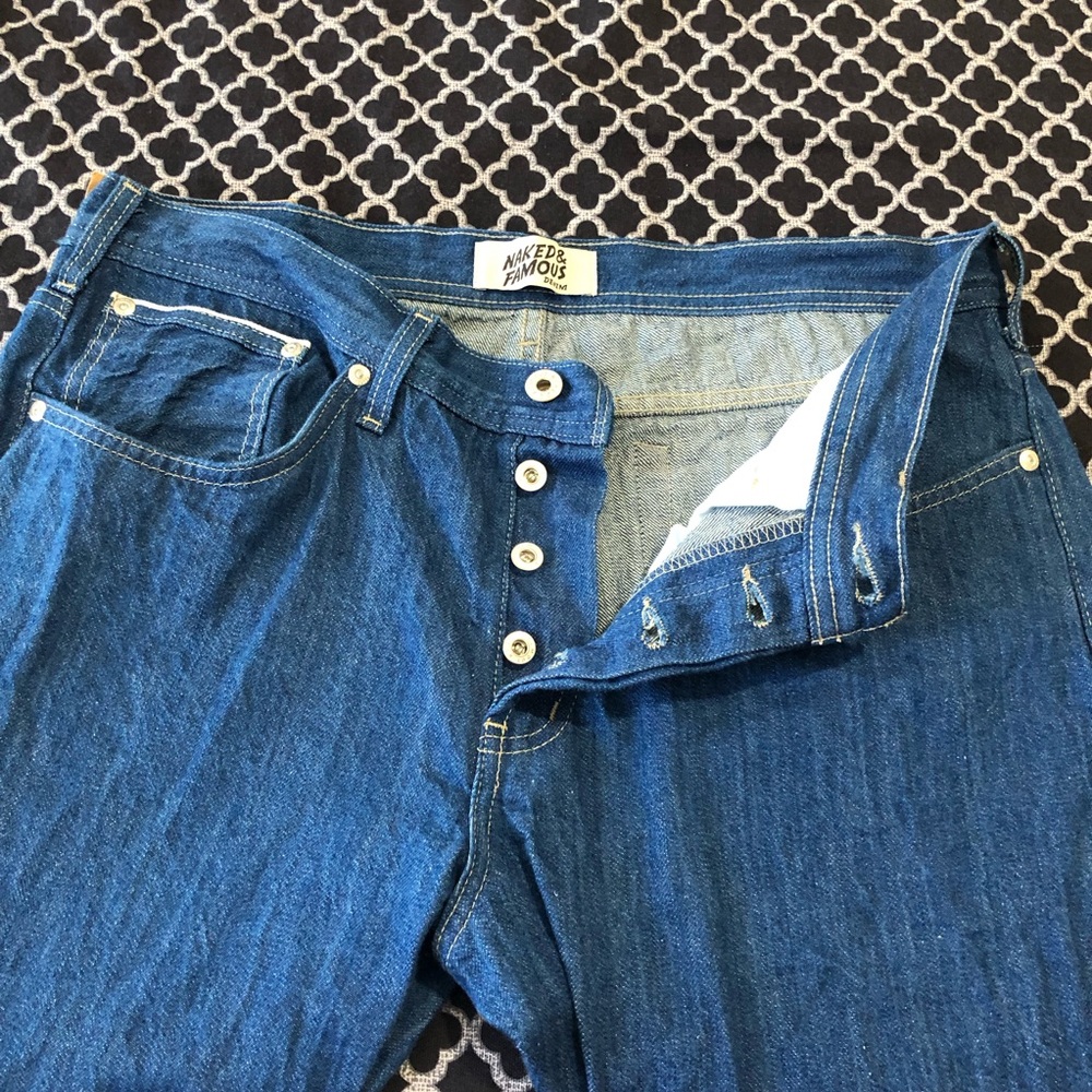 Naked & Famous Jeans 36X32 Raw Denim Weird Guy Cat’s Pyjamas Selvedge Button Fly